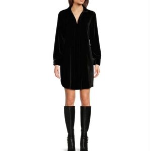 Reba Velvet Point Collar Shirt Dress